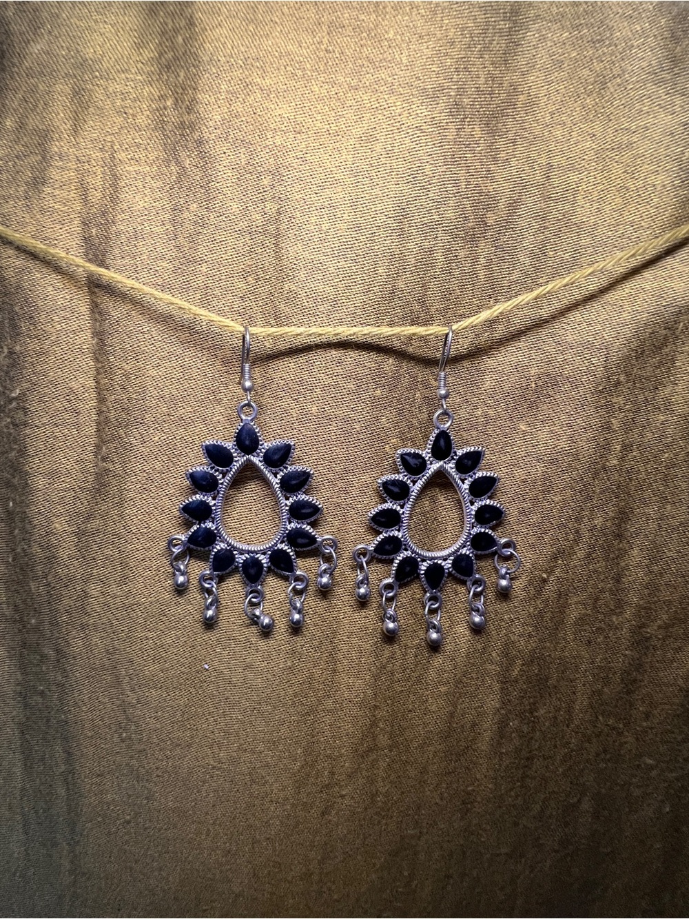 Oxidized Silver-Tone Black Teardrop Dangle Earrings